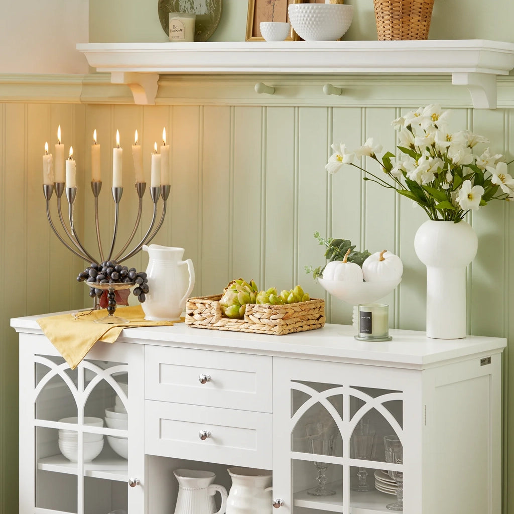 Credenza con 2 ante in vetro e 2 cassetti, Mobile da cucina, Mobile da soggiorno, Buffet, Mobile contenitore, Bianco, 120x39x78cm FSB79-W SoBuy