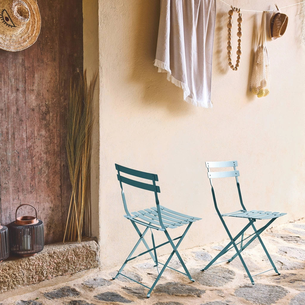 Set 2 sedie da giardino bistrot pieghevole in metallo, blu