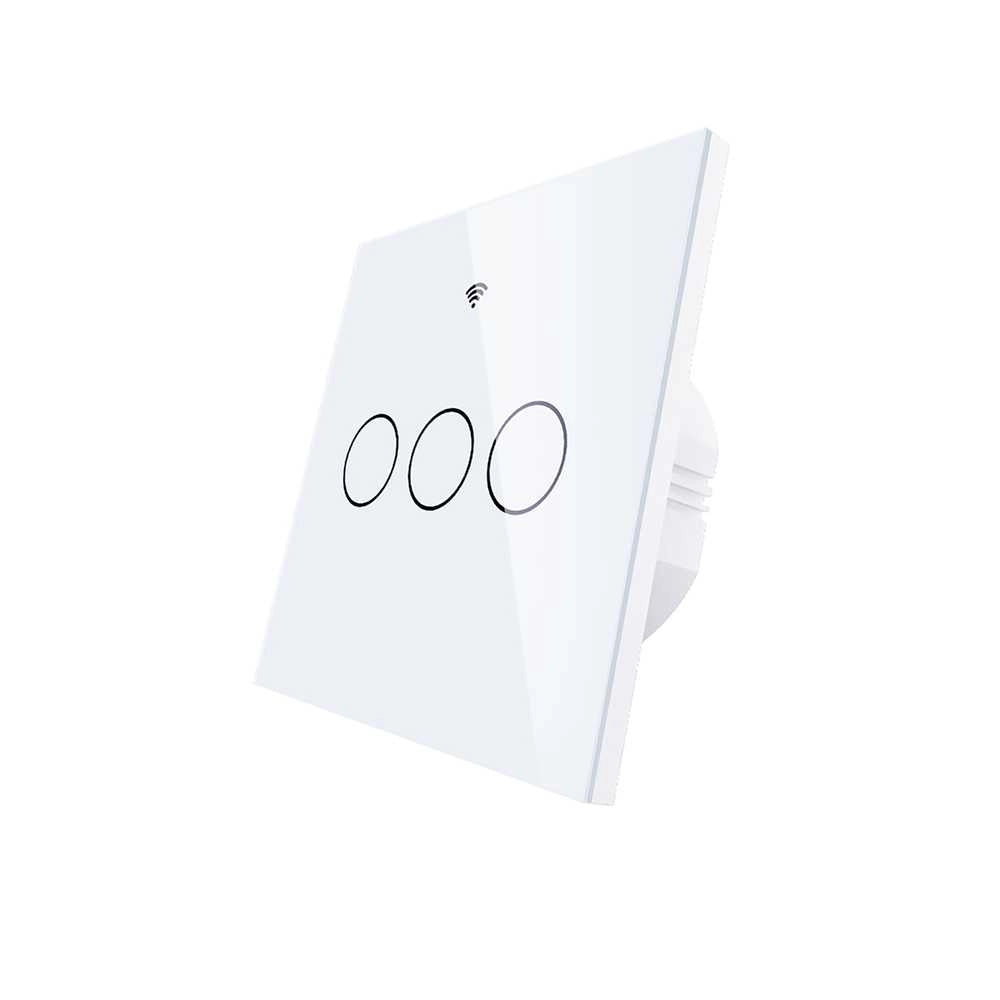 Interruttore Da Parete Touch 3 Tasti, WIFI 2.4G Matter,  TUYA, Smart Life, Apple Home, Google Home, Alexa, SmartThings, 10A, AC 90-250V, 50/60HZ, 86X86X30mm, IP20, Bianco
