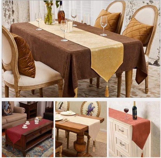 Tavolo con tovaglia in lino, impermeabile, lucido, classico, 35 x 180 cm