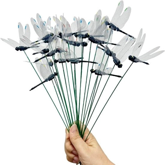 Ornamenti per giardino da esterno - Libellula 3D removibile con stecchi - Impermeabile e divertente - 25 cm - Verde - Regalo divertente per la scuola materna - Set da 25