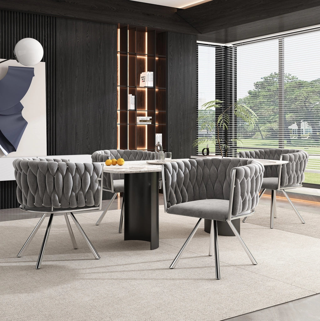 Set di 2 sedie da pranzo in velluto con rotazione a 360°; grigio e argento