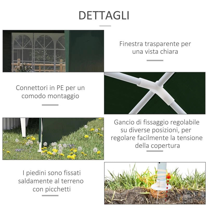 GAZEBO DA GIARDINO 6X3 M PER EVENTI CON PARETI RIMOVIBILI E FINESTRE TRASPARENTI VERDE