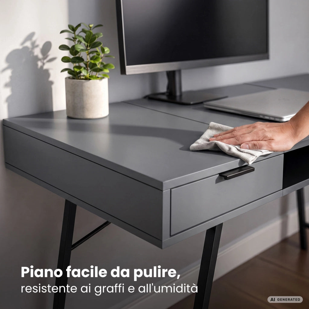 Scrivania industriale per computer Grafite ARDEN 120 cm 2 cassetti 1 ripiano gambe nere