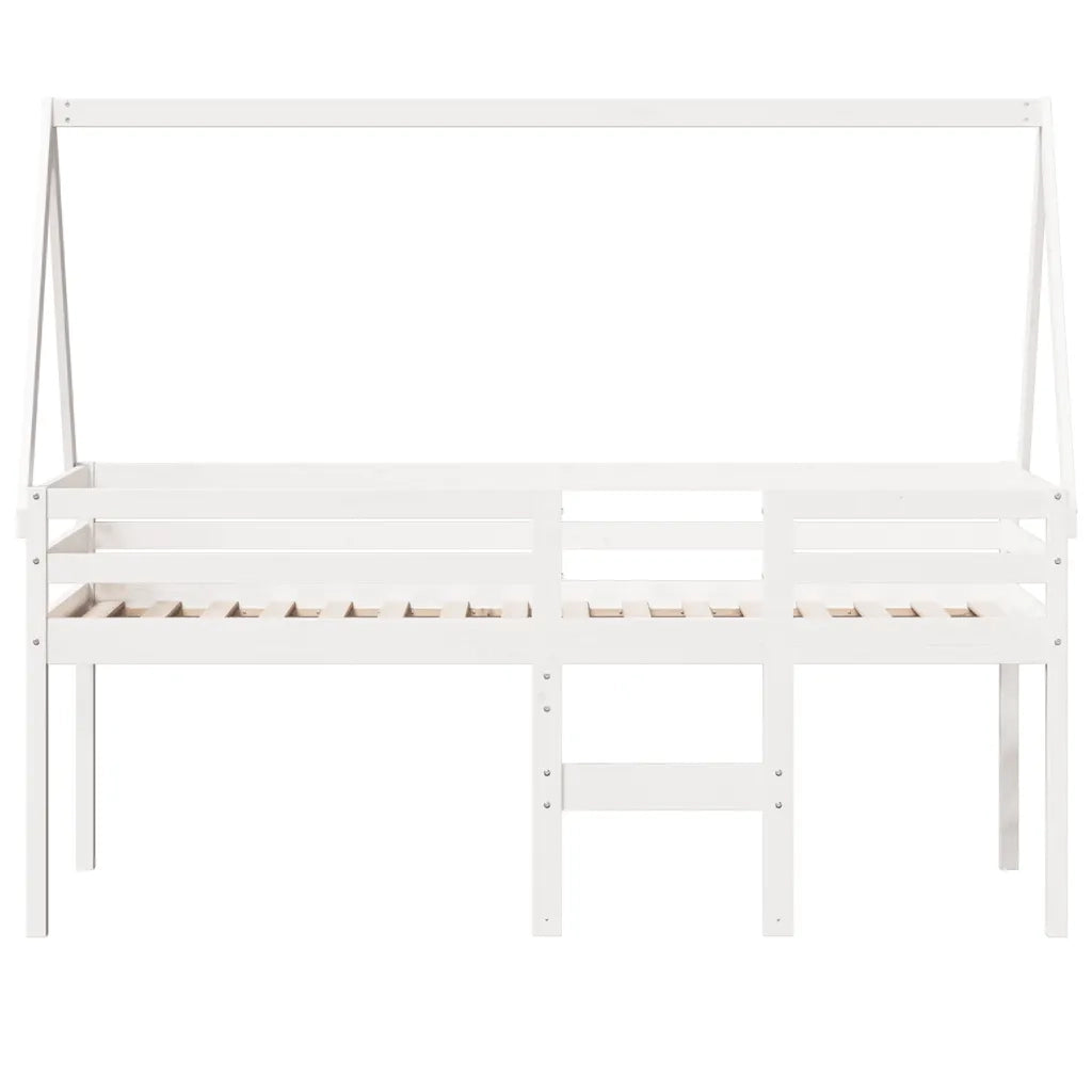 Letto a Soppalco con Tetto Bianco 80x200 cm in Legno di Pino