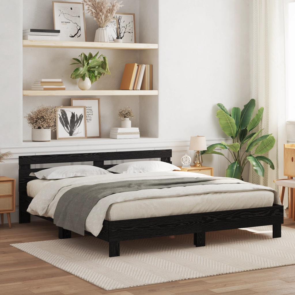 Telaio letto legno Rovere nero Legno massello 200 x 200 cm
