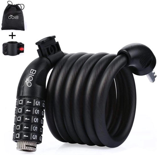 Fermo bike con codice 5 cifre - chiusura sicura - 1 pezzo - nero - 12 mm spesso - 180 cm lungo