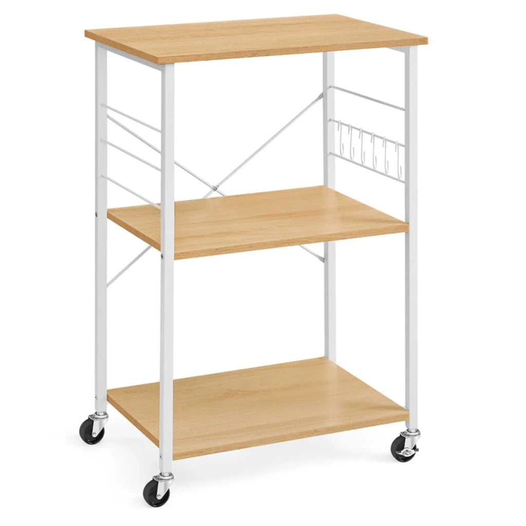 Scaffale da cucina carrello da portata ripiano a 3 ripiani per microonde mini forno tostapane struttura in metallo con 6 ganci stile industriale marrone 12_0005676