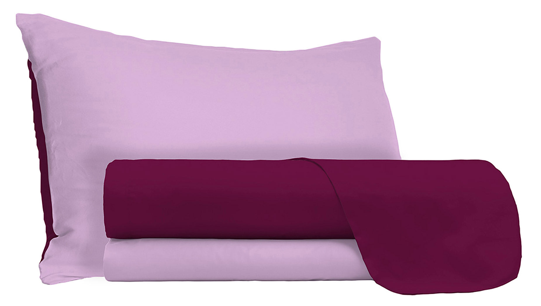 Set Lenzuola Sopra Sotto e Federe Doubleface Lilla/Prugna Matrimoniale