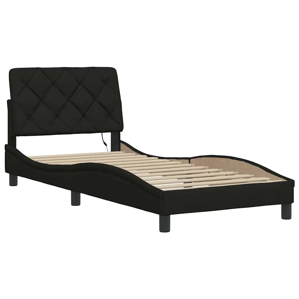 Giroletto con LED senza Materasso-Struttura Letto Nero 90x190 cm in Tessuto