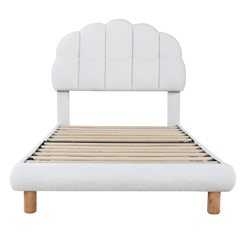 Letto per Bambini Letto Singolo 90×200 cm con Testiera Regolabile e Tessuto Bouclé; senza Materasso; Bianco