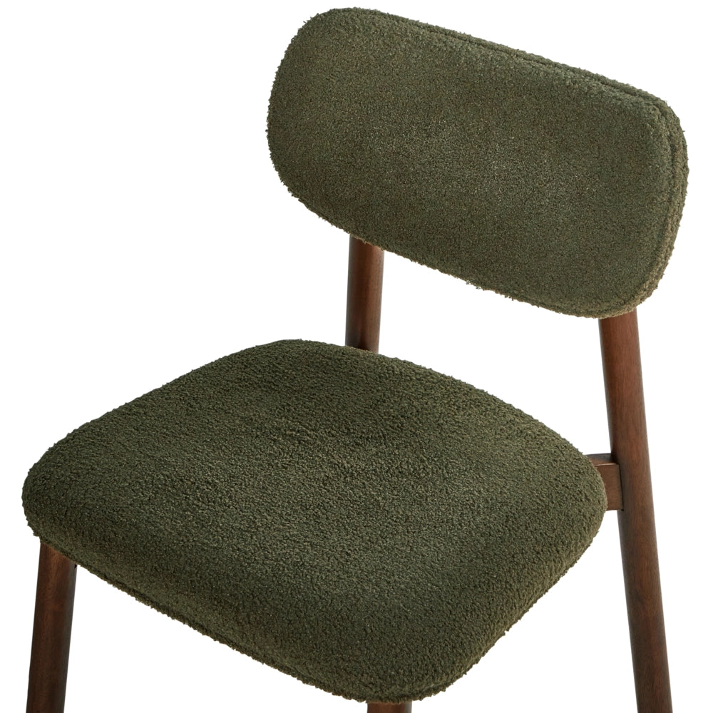 Set di 2 sedie da pranzo con struttura in legno di gomma boucle marrone e verde Seduta e schienale imbottiti Sala da pranzo Cucina