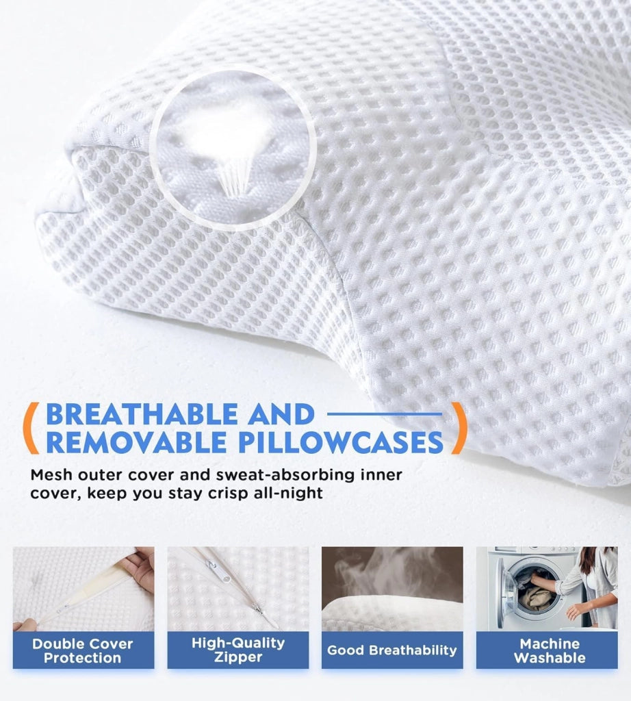 OLYMPIA OrtoMed Cuscino Ortopedico Sanitario Cervicale Memory Foam, 2 in 1 Ergonomico per Dormire, Supporto Cervicale con Federa Sfoderabile e Lavabile