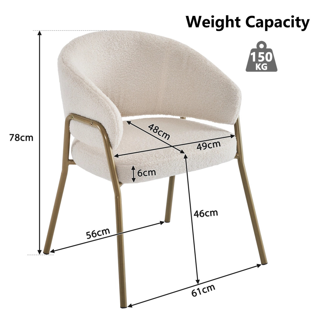 Sedia da Pranzo Moderna in Velluto Lamm Bianco con Gambe Dorate - Set da 4