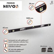 Livello idrometrio in alluminio con sistema magnetico - 1200 mm di lunghezza - alta precisione - 3 vani