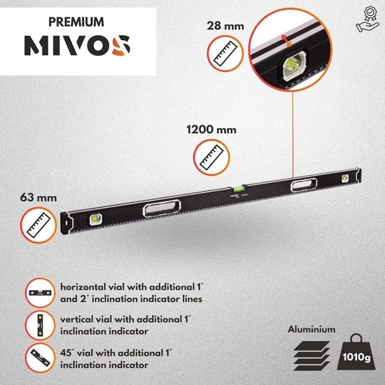 Livello idrometrio in alluminio con sistema magnetico - 1200 mm di lunghezza - alta precisione - 3 vani