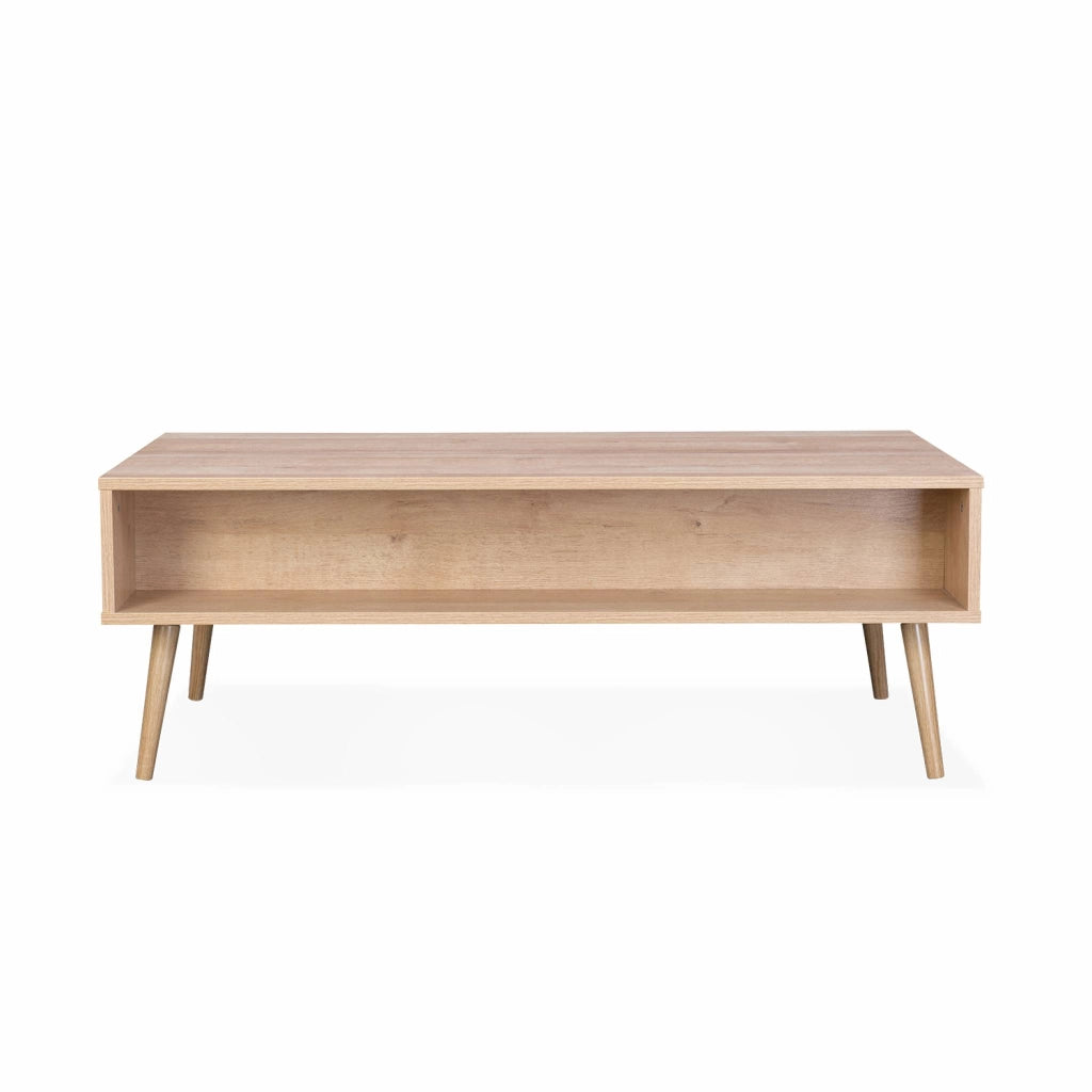 Tavolino scandinavo in vimini, 1 cassetto, marrone naturale