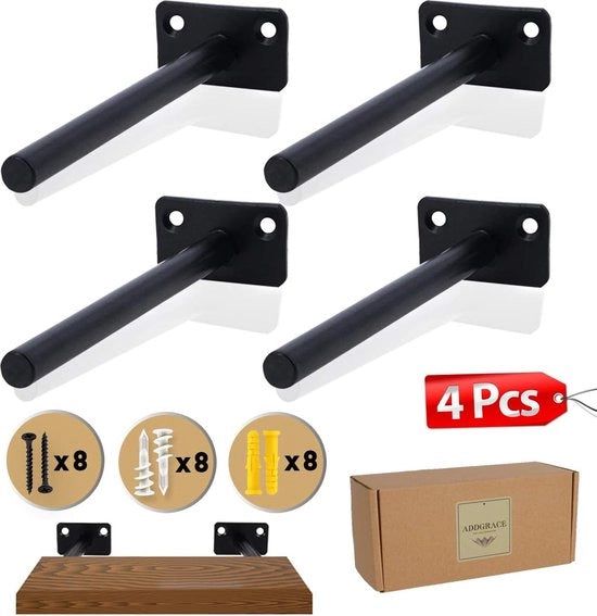 Sostegno per Tavole in Acciaio Solido con Supporto Nascosto per Tavole in Legno con Viti a Testa a Spicchi 6 Pollici 4 Pack