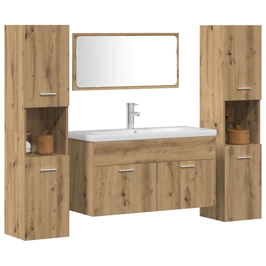 Set Mobili da Bagno 4 pz Rovere Artigianale Legno Multistrato 3328596