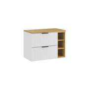 Set da bagno NOXERA 80 cm – Mobile sottolavabo sospeso bianco alpino con piano per lavabo in rovere e nicchie aperte