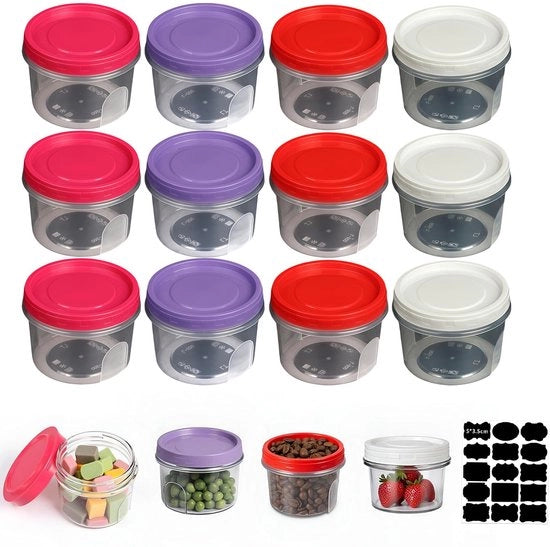 Set di 12 piccoli contenitori in plastica 500ml con coperchio, contenitori per alimenti con coperchio, piccoli contenitori mini con coperchio, contenitori mini riutilizzabili per frutta, salse