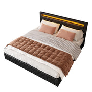 Letti contenitori 180x200 cm con contenitore e LED; PU; nero (Senza materasso)