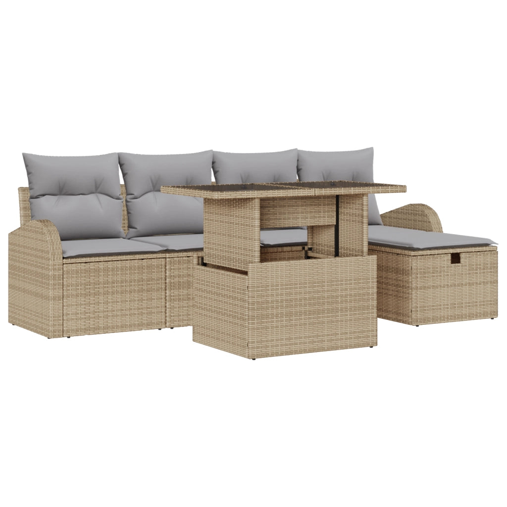 Set Divani da Giardino 6 Pezzi con Cuscini Beige in Rattan Polietilene