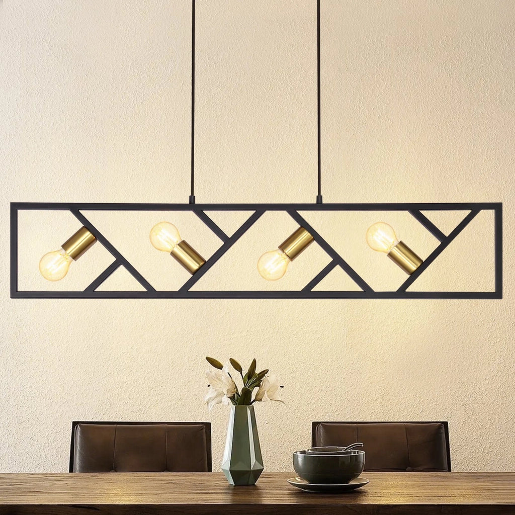 Lampada a sospensione ZMH retr¨° in metallo E27 a quattro fiamme color oro nero con un diametro di 100 centimetri