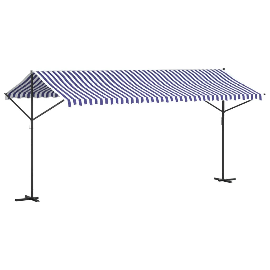 Tenda da Sole Blu e Bianca 500x300 cm in Tessuto e Acciaio