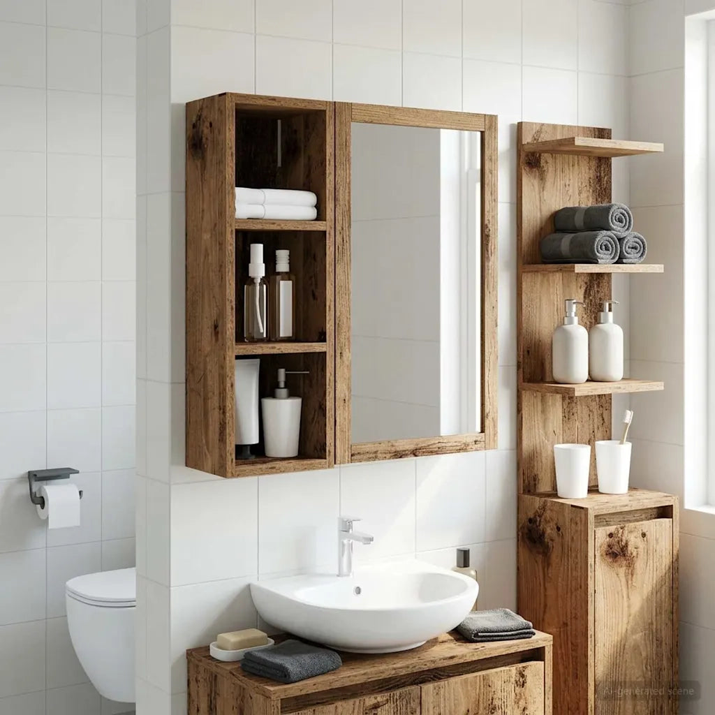 Armadio da Bagno | Mobile da Bagno a muro Legno vecchio 20 x 16 x 62,5 cm