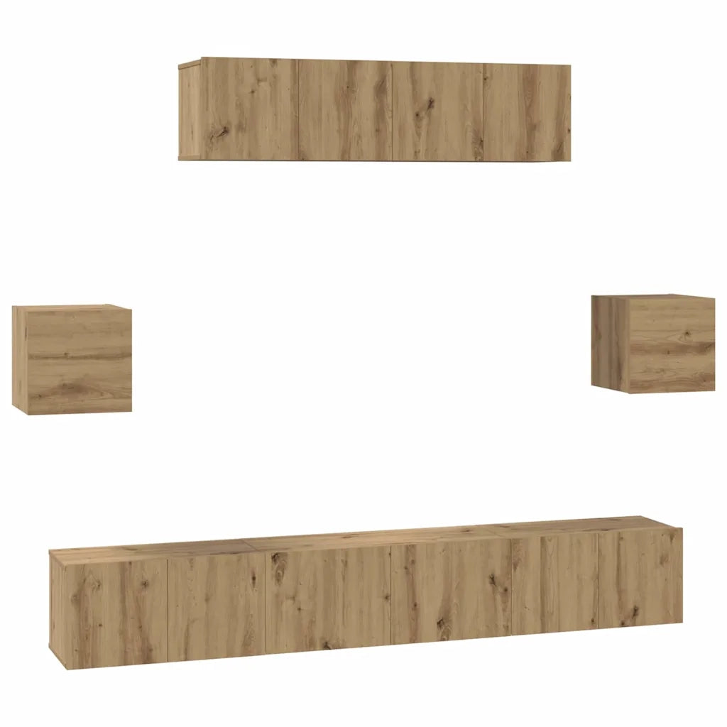 Set mobile TV 7 pz-Credenza per TV Rovere artigianale Legno multistrato