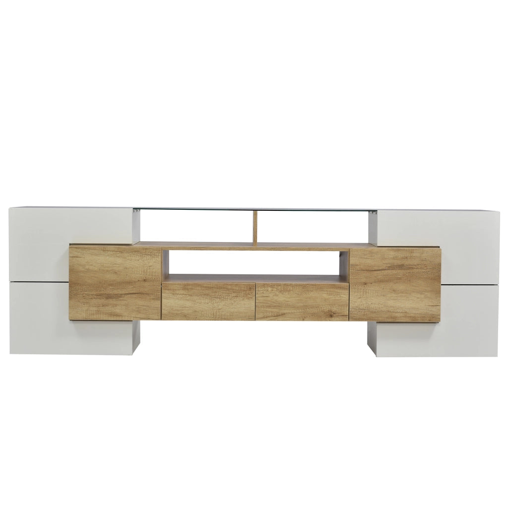 Mobile TV con LED ¨C MINIMAL ¨C Bianco Lucido, Vetro, 200 cm, Soggiorno