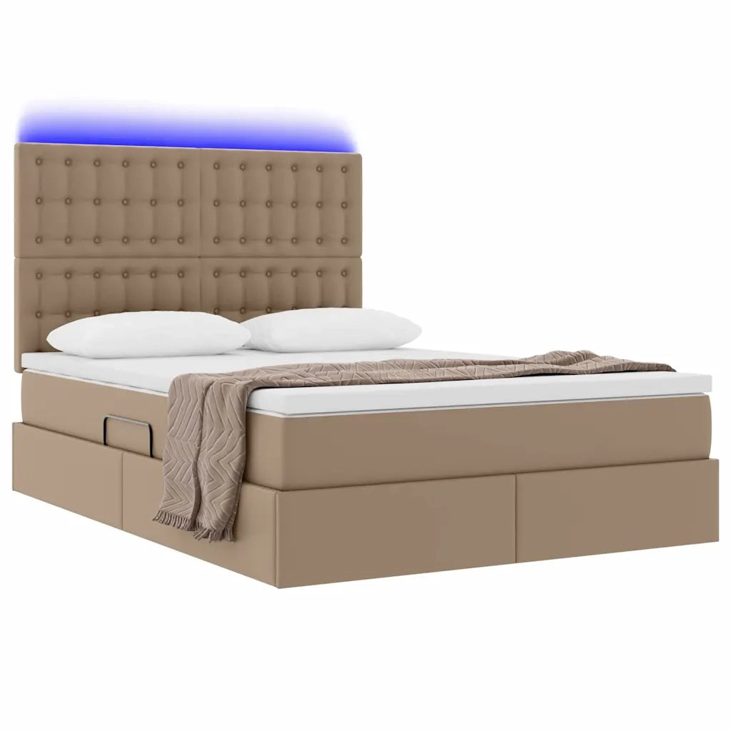 Letto con contenitore e LED con led Cappuccino 140 x 190 cm