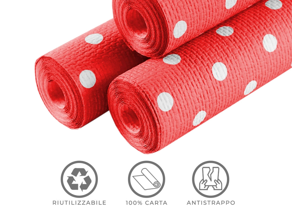 Rotolo Tovaglia A Pois Per Feste Antistrappo 100% Carta Made Italy 5mtx1,20mt - 5 Metri - Rosso