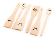 Set di cucchiai e ciotole in legno di betulla a 6 pezzi con motivo, 30 cm
