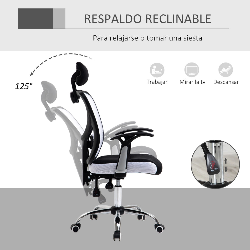 Sedia da ufficio girevole con schienale reclinabile, rete e regolazione altezza ¨C zephmum ¨C bianco
