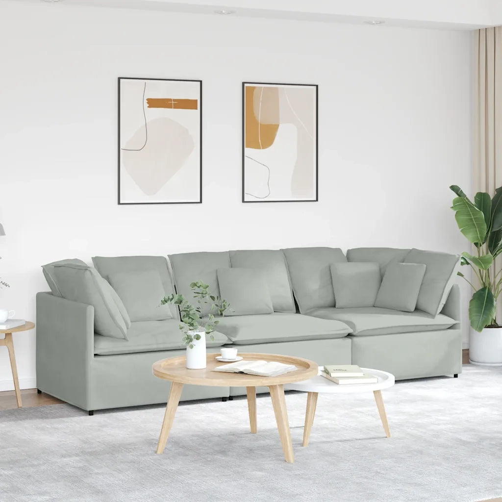Divano Modulare con Cuscini in Velluto Grigio Chiaro 3321279