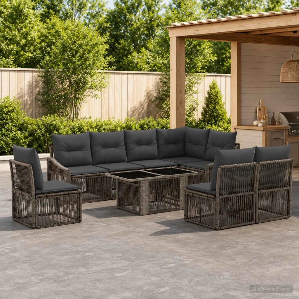 Set Divano da Giardino 9 pz Grigio e Grigio Scuro polyrattan 3437258