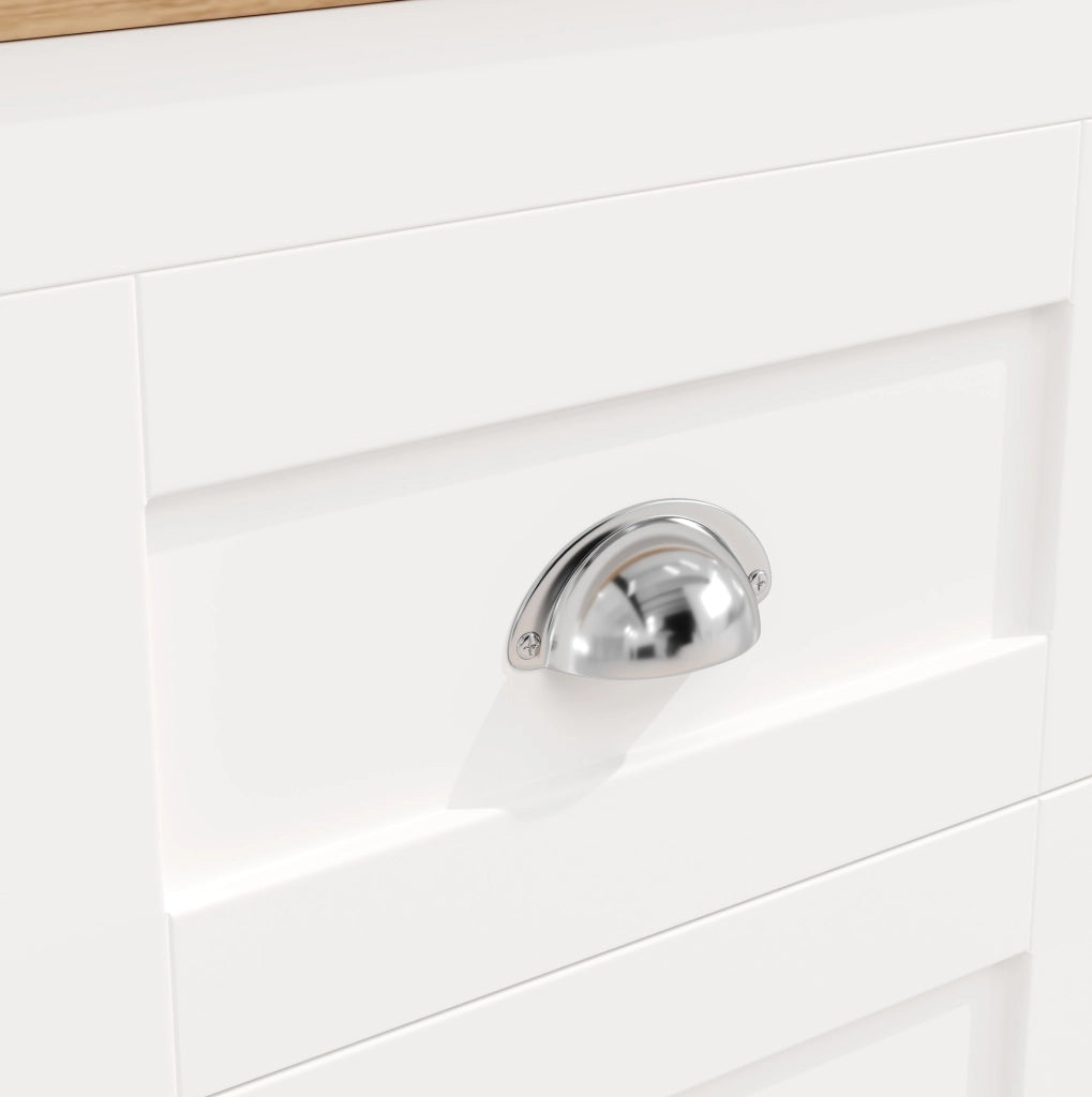Credenza alta 120x40x179 cm con LED; 4 ante e 3 cassetti in MDF e metallo bianco