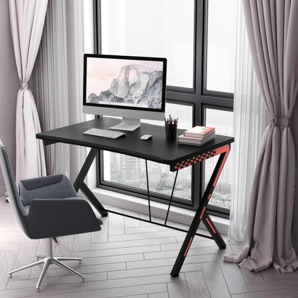 Scrivania gaming ergonomica da 116cm, Scrivania multiuso per PC con struttura in metallo Nero-Scrivanie