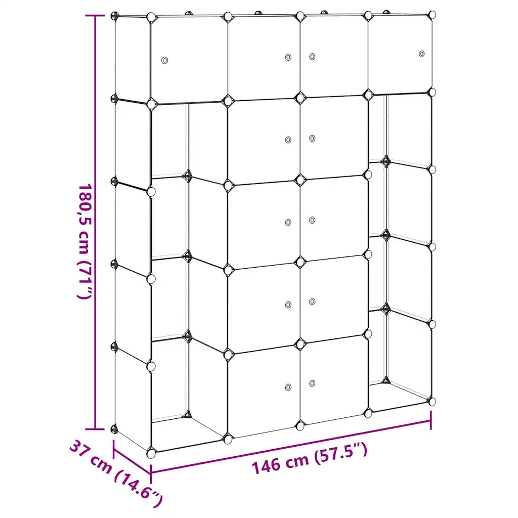 Armadietto Modulare 14 Scomparti Nero e Bianco 37x146x180,5 cm CFW1795394