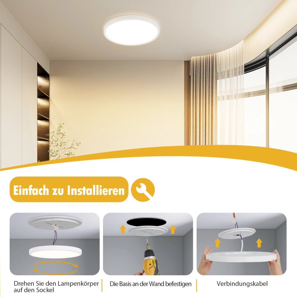 ZMH Lampada da soffitto plafoniera LED rotonda bianca 30 cm 24W per cucina camera letto corridoio