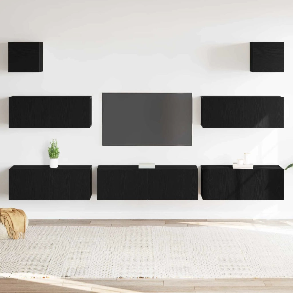Set mobile TV 7 pz-Credenza per TV Rovere Nero 100 x 30 x 30 cm