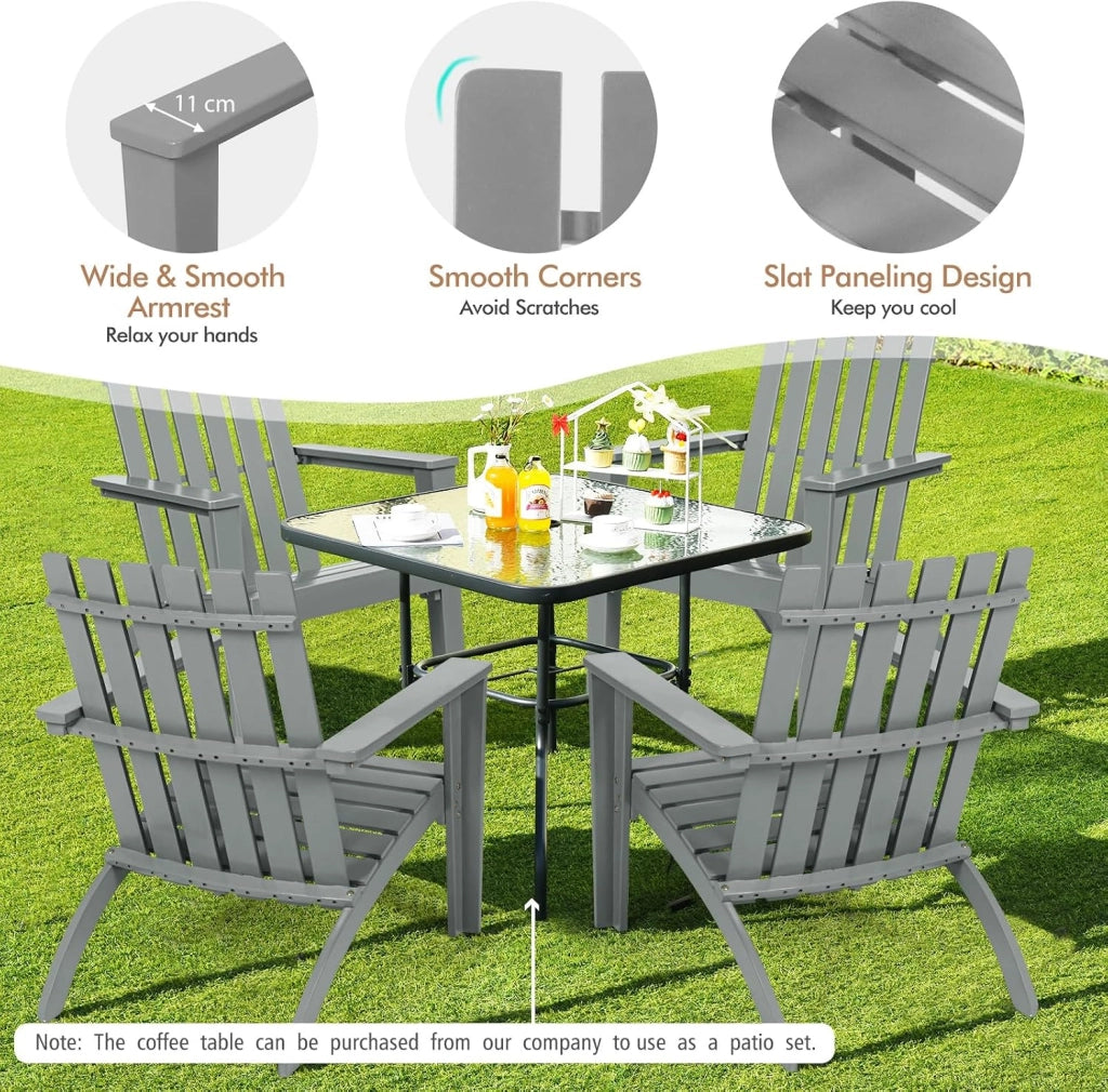 Adirondack - Sedia da giardino in legno di acacia, con schienale e braccioli, ergonomica, da giardino fino a 160 kg, per balcone, giardino, spiaggia (grigio)