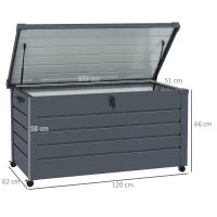 Baule da Esterno da 311L con Serratura e 2 Maniglie, in Acciaio Zincato, 120x62x66 cm, Grigio Scuro