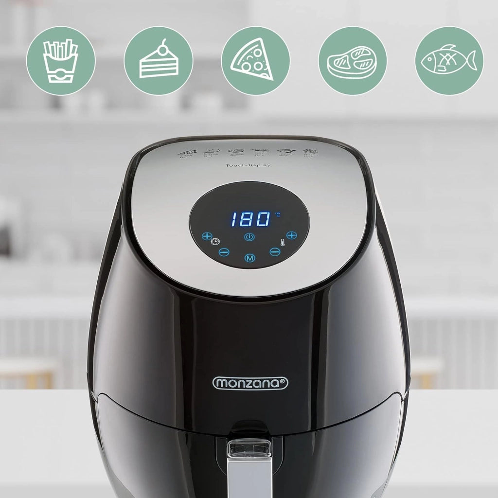 Friggitrice ad Aria Calda Airfryer 3,6 L Senza Olio 6 Programmi 1500 W Display Touch Nero