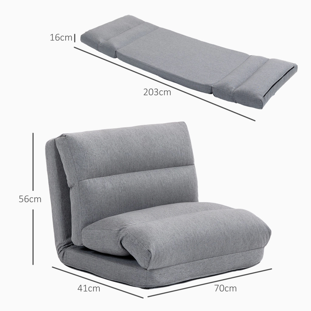 Méridienne pieghevole con schienale reclinabile a 6 posizioni e funzione letto in poliestere grigio 70 × 41 × 56 cm