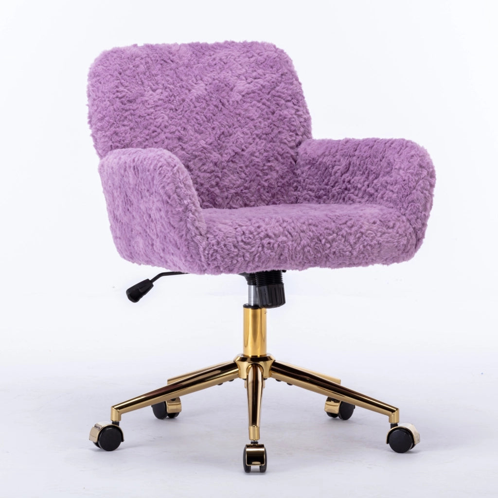 Sedia da trucco con soffice pelliccia sintetica di coniglio, sedia da ufficio girevole a 360¡ã con braccioli e altezza regolabile, colore viola, comoda