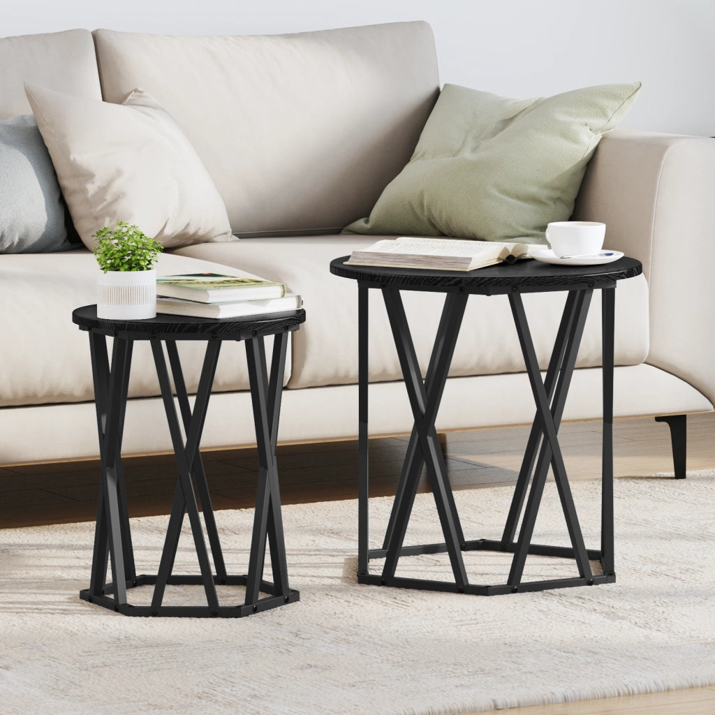 Tavolini 2 pz Nero Rovere Legno Ingegnerizzato