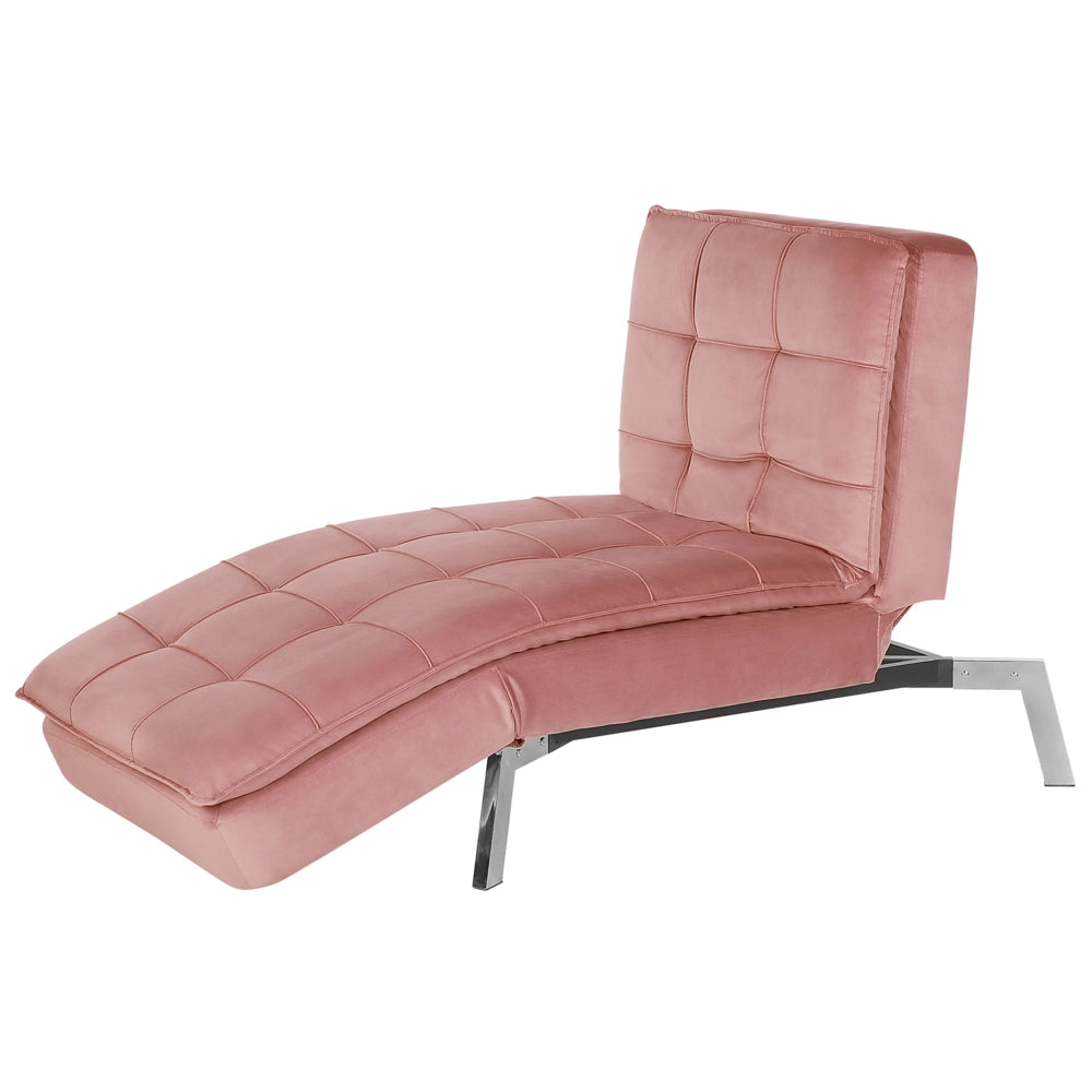 Chaise longue Velluto Rosa capitonné Schienale e Gambe Regolabili Modern Glam
